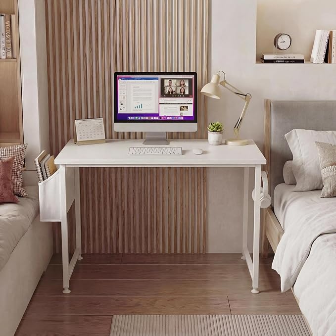 Lufeiya White Computer Desk for Bedroom - 40 inch Simple Modern Study Table Kid Girls Student Home Office Writing Desk, White