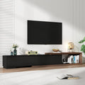 chartustriable Extendable TV Stand with 3 Drawers, Modern Minimalist Entertainment Center, Reversible Long TV Media Console, Bevel Design, 82-107.3 Inch, Black & Walnut