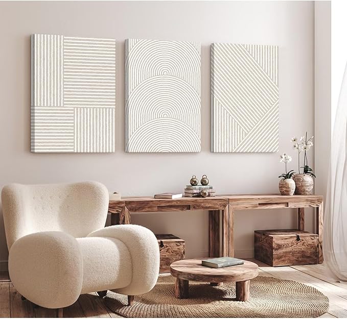 Beige Abstract Wall Art Pictures Boho Modern Canvas Wall Decor Neutral Line Wall Art Minimalist Art Abstract Beige Prints Painting Modern Artwork for Living Room Bedroom 24x36x3 Inch Ready to Hang