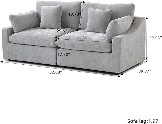 Modular Sectional Sofa Cloud Couch, 82.68" Love Sofa with Pillows, Modern Minimalist Deep Seat Sofa Couches for Apartment Small Space, Sofa Covers Washable&Removable, Grey