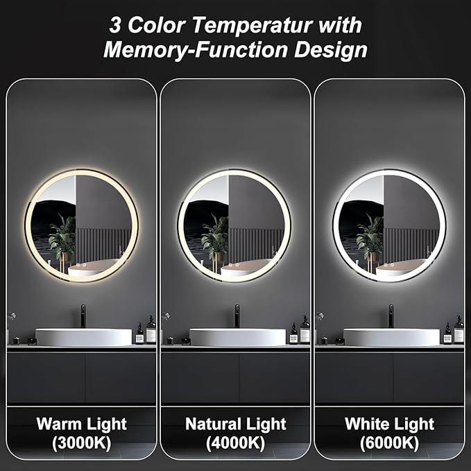 NEWBULIG 30 Inch Round LED Bathroom Wall Mirror with Lights, Light up Vanity Bathroom Mirror for Over Sink, Anti-Fog and Dimmable, Front Light and Backlit, Memory Function, Shatter-Proof, White