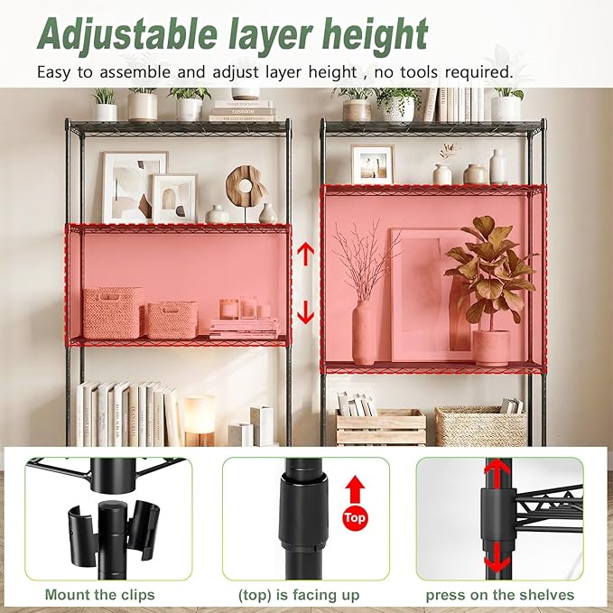 BestOffice 4-Tier Wire Shelving Unit, 800 LBS Heavy Duty Metal Storage Shelves, Adjustable Wire Shelf for Garage, Kitchen, Pantry, Utility Shelving Rack with Leveling Feet, Black