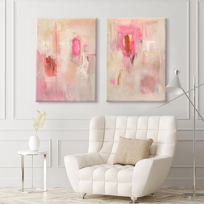 Tocliky Abstract Wall Art Neutral Modern Canvas Painting Decor Pink Beige Minimalist Wall Art Contemporary Abstract Poster Artwork for Living Room Bedroom 12x16 Inch Wrapped Canvas Set of 2