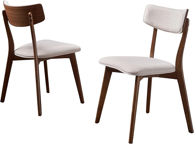 Christopher Knight Home Abrielle Mid-Century Modern Dining Chairs with Rubberwood Frame, 2-Pcs Set, Light Beige / Natural Walnut
