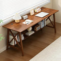 NELYE Extra Long Desk with Bookshelf - Wooden Home Office Work Study Table, 2-Person Writing Computer Workstation with Storage Shelf in Walnut, 63" Wx20 Dx30 H