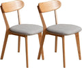 Modern Solid Wood Dining Chair Set of 2, Kitchen Dining Room Chair with Upholstered Cushion and Seat Cover, Curved Backrest, 100% FAS Grade North America Oak Wood, Natural