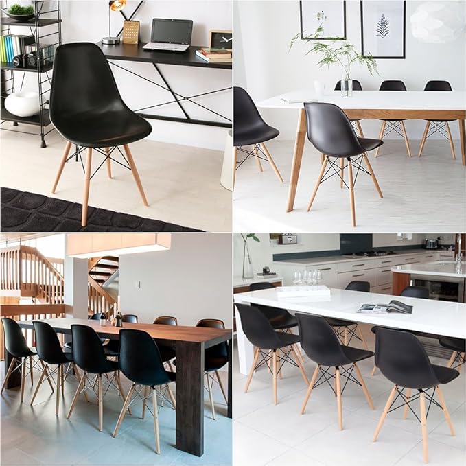 Furmax Modern Style Dining Chair Mid Century Modern DSW Chair, Shell Lounge Plastic Chair for Kitchen, Dining, Bedroom, Living Room Side Chairs Set of 4(Black)