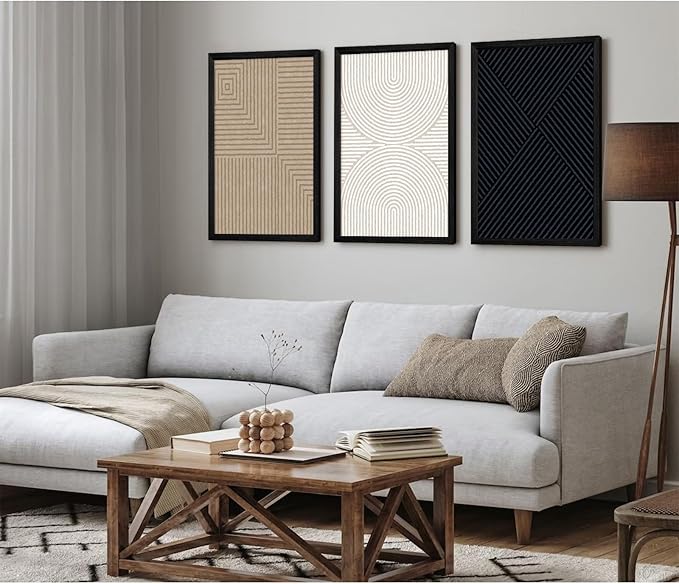 Abstract Modern Wall Decor Art Set of 3 Boho Neutral Canvas Wall Art Beige Minimalist Line Wall Art Decor Brown Black Art Modern Abstract Prints Pictures for Living Room Bedroom 16x24 Inch Framed
