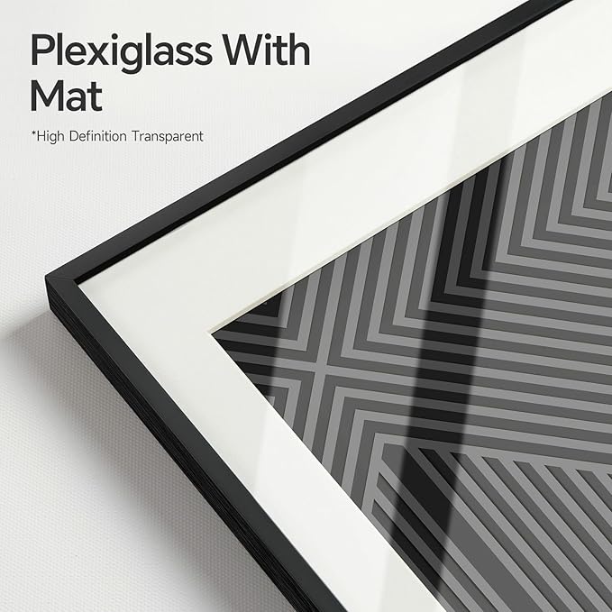 Framed Black and White Abstract Wall Art for Living Room, Modern 3 Piece Minimalist Boho Artworks, Neutral Geometric Painting Prints for Bedroom Dining Room Hallway Home Office Wall Decor, 16x24 In