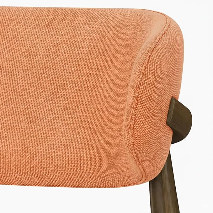 Modern Solid Wood Dining Chairs Set of 2 with Curved Back, Ergonomic Upholstered Seat, Natural Wood Legs with Adjustable Anti-Slip Foot Pad (Orange-Walnut, Set of 2)
