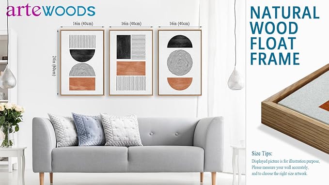 Framed Wall Art Canvas Set Mid Century Boho Pictures Modern Geometric Wall Decor Minimalist Black Brown Bohemian Abstract Painting Artwork for Living Room Bedroom Office 16"x24"x3 Natural