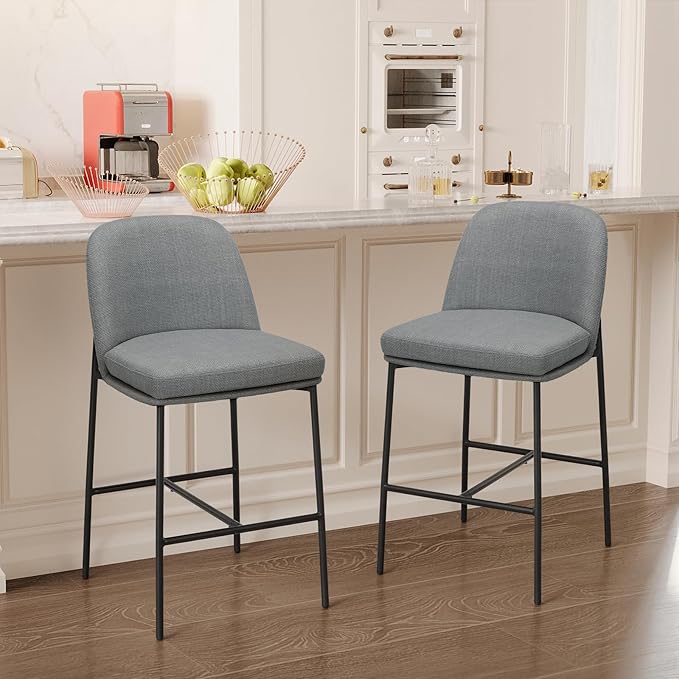 COLAMY Counter Height Bar Stools Set of 2, 25 Inch Modern Fabric Kitchen Island Stools with Back, Upholstered Counter Barstools Armless Bar Chairs with Metal Legs for Island Dining Room Bar,Dark Grey