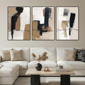SAFERRYHOME Neutral Abstract Black and Tan Brown Wall Art Framed Canvas Prints, Mid-Century Minimalist Modern Decor Large Artwork for Living Room, Home Office, Dining Room - 3 Panels 24x36 Inch