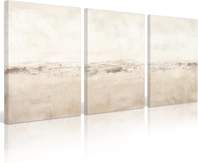 Baccone Beige Abstract Wall Art Set of 3 Neutral Canvas Wall Art Prints Boho Abstract Picture Modern Abstract Art Wall Decor Minimalist Artwork for Living Room Beroom Decor 12x16 Inch Wrapped Canvas