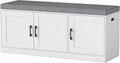 Turosur Shoe Storage Bench with Cabinet, 3-Tier Entryway Bench with Padded Seat Cushion, Shoe Cabinet Bench with 4 Adjustable Shelves for Bedroom, Mudroom, White