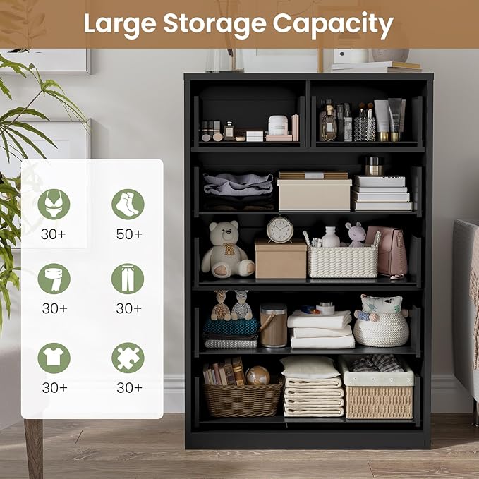 HAUOMS Tall 6 Drawer Dresser, Black Modern Chest of Drawers for Bedroom,Closet Dressers with Drawers for Living Room, Entryway, Hallway