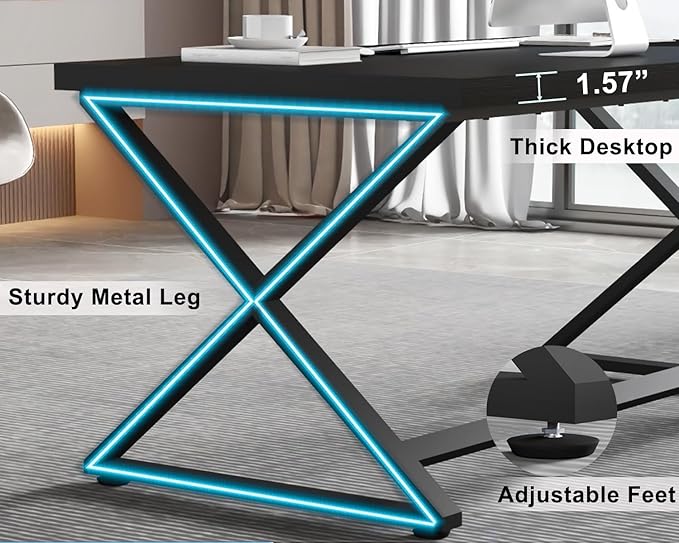 IBF Black Computer Desk, Simple Work Desk for Home Office, Industrial Writing Study Desk in Bedroom, Modern Wood Metal Pc Gaming Laptop Workstation Executive Computer Table, Black Oak, 47 Inch