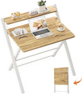 GreenForest No Assembly Folding Desk, 2-Tier Compact Computer Desk with Shelf, 30 inch Space Saving Foldable Table for Home Office, Dorm or Apartment, Portable Collapsible Sturdy Laptop Desk, Oak