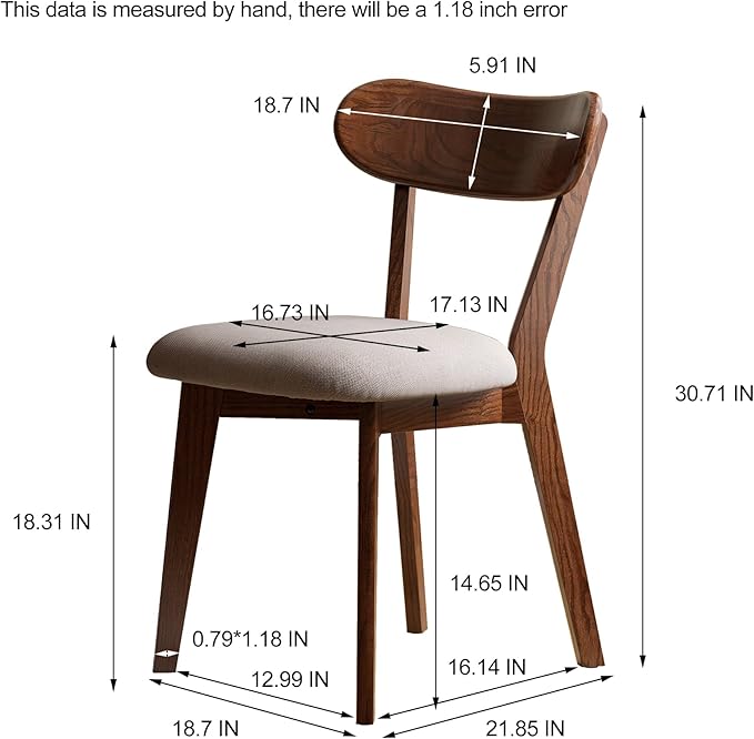 Modern Solid Wood Dining Chair Set of 2, Kitchen Dining Room Chair with Upholstered Cushion and Seat Cover for Dining Room, Kitchen