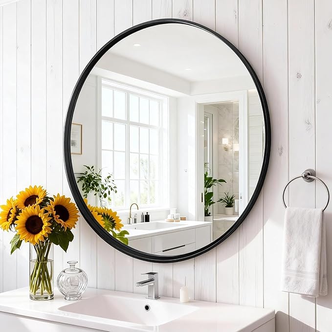 NEWBULIG Bathroom Mirror, Wall Mirror with Aluminum Alloy Thin Frame, Bathroom Mirrors for Over Sink, Bedroom, Living Room, Entryway