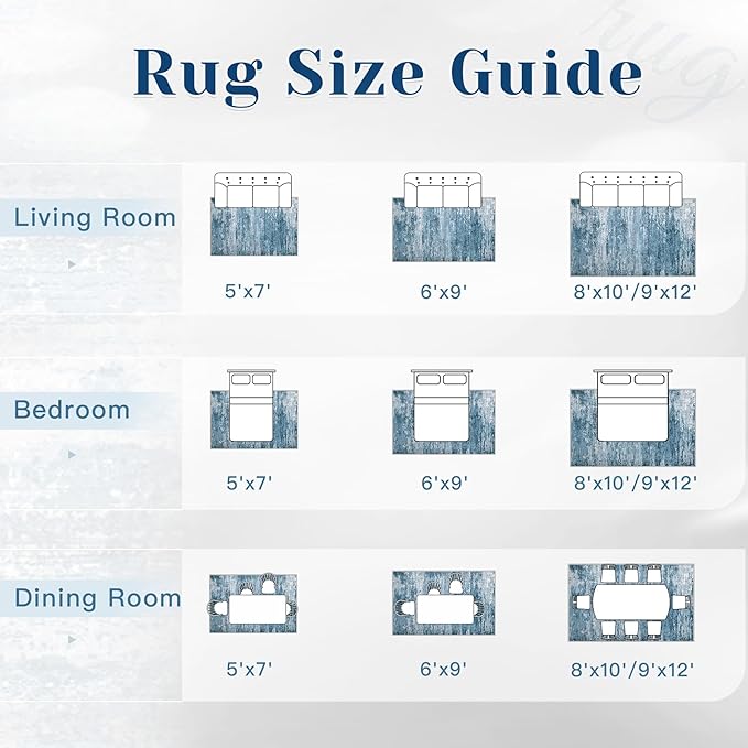 Washable Rug 5x7 Area Rugs for Living Room: Neutral Soft Rug Abstract Non Slip Low Pile Modern Carpet for Bedroom Kitchen Nursery Office Dining Room Indoor (Darkblue, 5'x7')