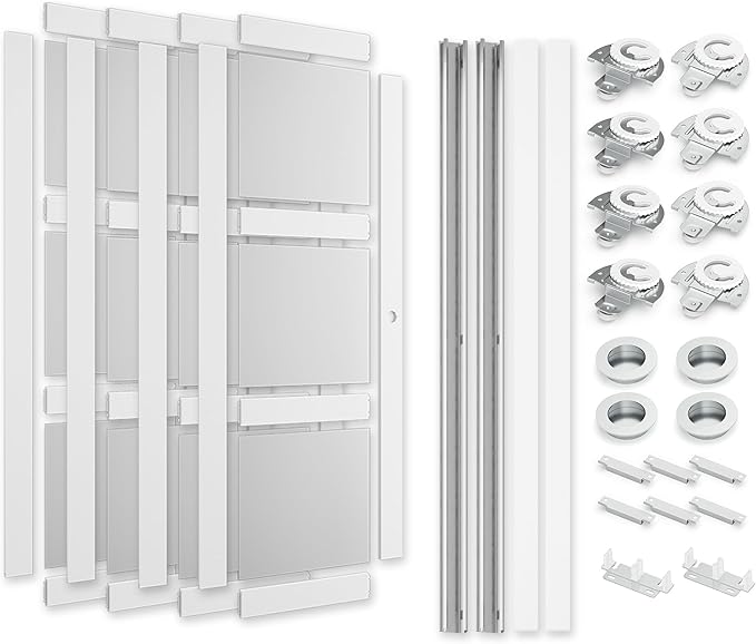 SMARTSTANDARD Sliding Closet Door 96x80(Double 48") Inch, Bypass Frosted Glass 3-Lite,Hardware Kit with Handles Included, Preassembled MDF with PVC Panels for Easy Install, White