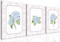 Blue Hydrangea Wall Art Set of 3, Preppy Blue Hydrangea Canvas Prints Poster Picture, Floral Aesthetic Wall Decor for Teen Girls Bedroom Dorm Apartment 16x24 Inch Framed