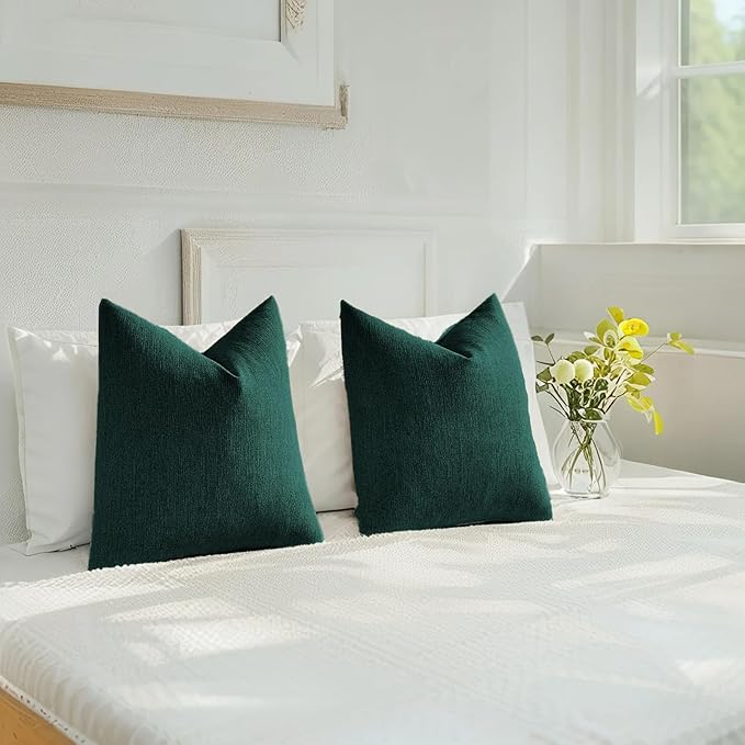 HAUSSY Teal Throw Pillow Covers 16x16 Inch Set of 2,Boho Decorative Faux Linen Throw Pillows Cozy Farmhouse Accent Cushion Covers,Home Decor for Couch Sofa Bed Living Room