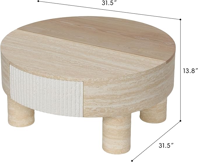 31.5" Round Coffee Table with Flip Top and Hidden Storage, Faux Marble Tabletop for Living Room, Modern Wooden Circle Center Table, Tea Table for Apartment, Office, Beige Mars Pattern