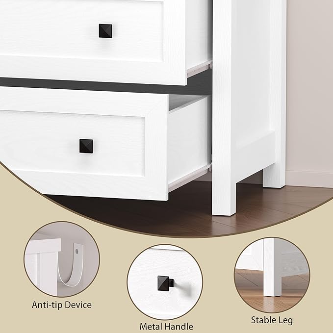 BORNOON 3-Drawer Dresser, Small Wooden Chest of Drawers with Metal Knobs, Water-Resistant Top, Storage Organizer with Anti-Tip Kit for Bedroom, Nursery, Living Room