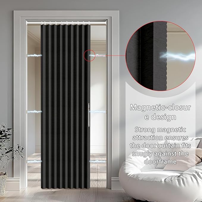 Jilron Accordion Door Curtain Set - 100% Blackout, with Curtain Rod Included, for Bedroom Privacy Protection (Black-43 W x 78" L+Rod)