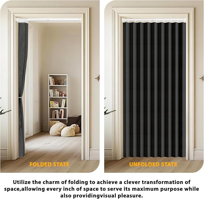 Jilron Accordion Door Curtain Set - 100% Blackout, with Curtain Rod Included, for Bedroom Privacy Protection (Black-43 W x 78" L+Rod)