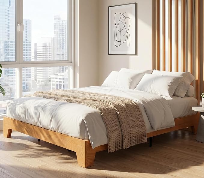 GarveeHome King Size Platform Bed Frame, Minimalist Wood Bed Frame No Headboard Needed, Sturdy Low Profile Bed with Natural Wood Grain, Noise-Free & Easy Assembly