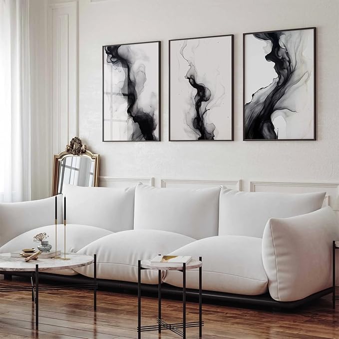 Black White Abstract Wall Art Decor Set of 3 Modern Wall Art Minimalist Canvas Wall Decor Black White Abstract Prints Modern Pictures Minimalist Artwork for Living Room Bedroom 16x24 Inch Unframed