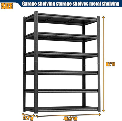 82"H-45"W Garage Shelving Unit meta1 Storage Shelves heavy duty 3000LBS meta1 shelf adjustable storage rack for Basement, Warehouse, Pantry, Closet, Kitchen 82" H x 45.3" W x 17.7" D, Black