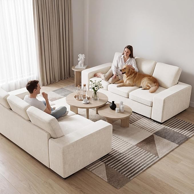 ELUCHANG 85" Modern Couches for Living Room, Natural Linen 3 Seat Sofa, Comfy Deep Seat Sofa, Spring Cushions, Removable Cover, Solid Wood Frame, Easy Assembly Loveseat for Small Space,Apartment,Beige | Breathable material, Easy to Assemble, Removable ...