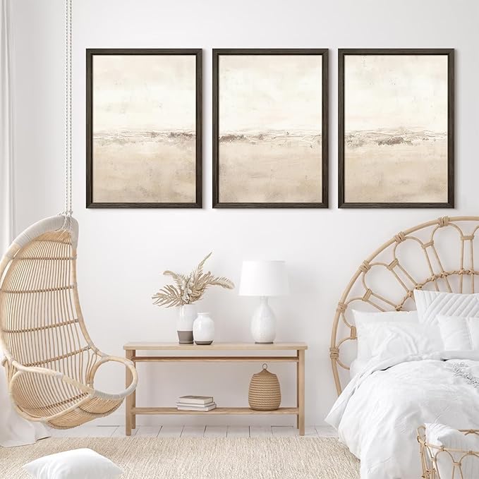 Baccone Beige Abstract Wall Art Set of 3 Neutral Canvas Wall Art Prints Boho Abstract Picture Modern Abstract Art Wall Decor Minimalist Artwork for Living Room Bedroom Decor 16x24 Inch Wood Framed