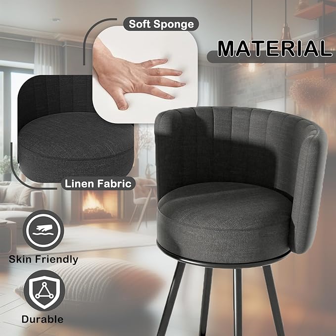 HONIFUR Bar Stools Set of 4, 27" Tufted Modern Counter Height Bar Stools, Upholstered Barstools with Back & Footrest Metal Legs, Stools for Kitchen Island, Counter, Cafes, Dining Room (Dark Gray)