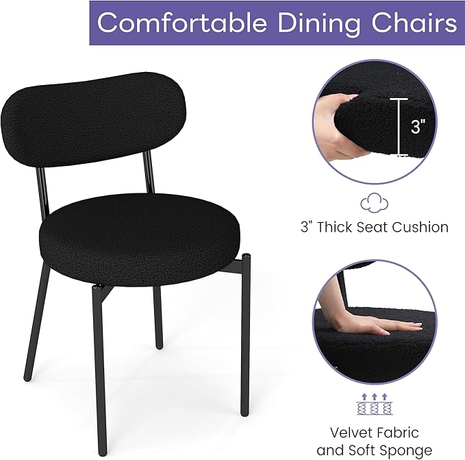 Murago Dining Chairs Set of 4 pcs, Boucle Upholstered Comfortable Seat with Curved Backrest, Mid-Century Modern & Scandinavian Designer Style, Ideal for Dining Room & Kitchen, Black