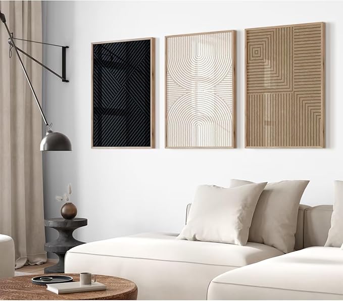 Abstract Modern Wall Decor Art Set of 3 Boho Neutral Canvas Wall Art Beige Minimalist Line Wall Art Decor Brown Black Art Modern Abstract Prints Pictures for Living Room Bedroom 24x36 Inch Unframed