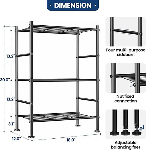 Abiglifty Storage Shelves, 3-Tier Metal Shelving, Wire Shelving with Adjustable Leveling Feet, Shelf Organizer for Bathroom, Closet, Garage
