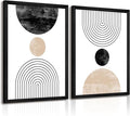 Mid Century Modern Wall Art Prints Set of 2 Neutral Abstract Geometric Wall Art Boho Canvas Prints Mid Century Eoind Wall Decor Modern Abstract Pictures Artwork for Home Room 12x16 Inch Black Framed