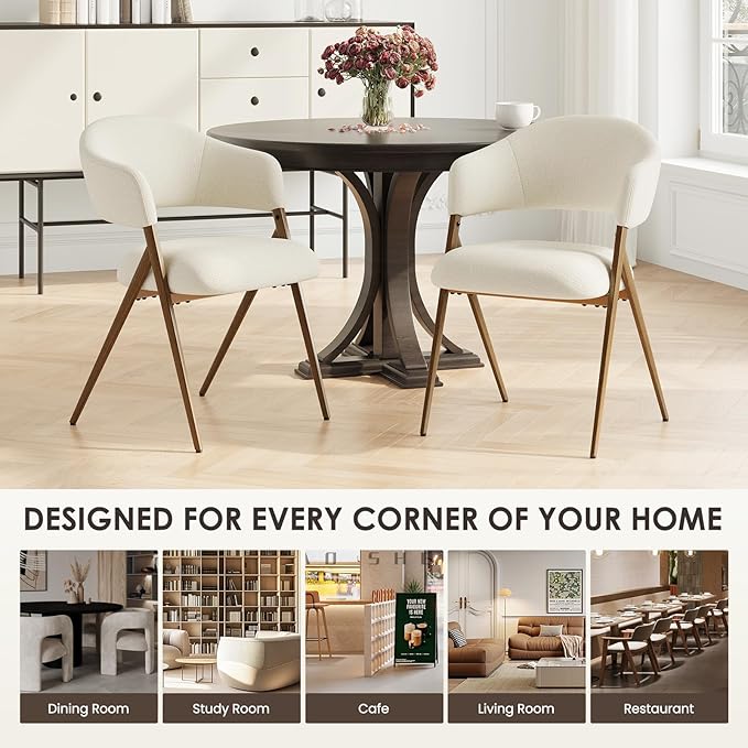 COLAMY Dining Chairs Set of 2, Mid Century Modern Dining Room Kitchen Dinner Chairs with Iron Legs, Open Back and Padded Seat, for Living Room/Bedroom/Restaurant/Cafe, Beige