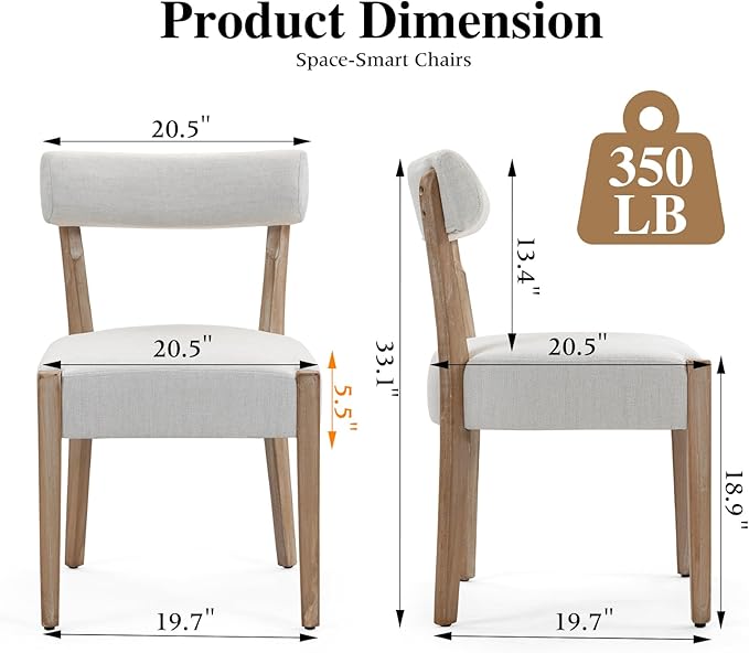 ZJhome Dining Chairs,2 Pack Mid-Century Modern Wooden Kitchen Chairs with Linen Upholstery - Low-Back Woven Design for Kitchen & Dining Room,Beige Fabric