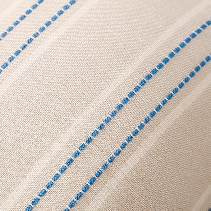 Hckot Throw Pillow Covers 18x18 Set of 2 Blue Pillow Covers Farmhouse Decorative Pillows Textured Linen Square Cushion Covers for Sofa Couch Bed Living Room Decor(Lake Blue)