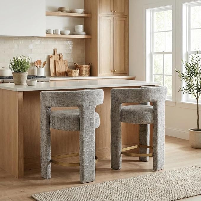 Jofran Gwen Gray Upholstered Counter Stool with Arms – Versatile Barstools – Stylish Seating for Kitchen Dining Room or Home Bar, Natural, Modern Counter Stools,Set of 4