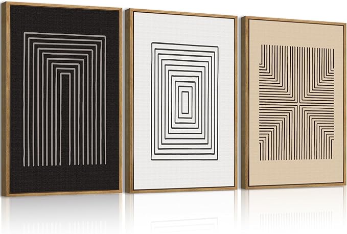 Anyzal Large Black Abstract Wall Art Framed16x24 Inch Brown and White Modern Minimalist Canvas Wall Decor Neutral Textured Art Prints for Living Room Bedroom Office Set of 3