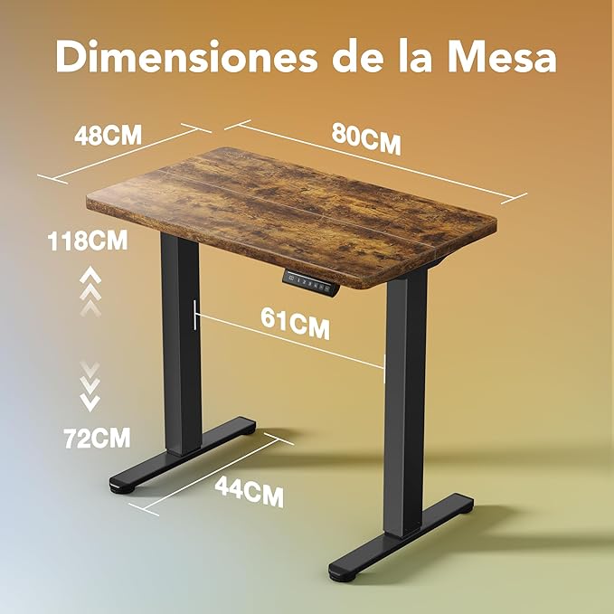 HUANUO 32" Small Electric Standing Desk Adjustable Height, 4 Memory Height Settings, Sit Stand Up Desk for Home Office & Computer Workstation, Vintage Brown