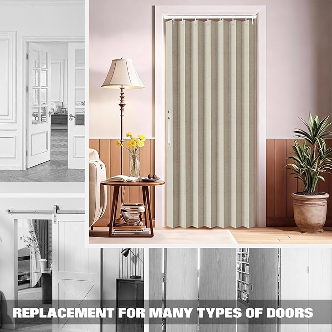 Jilron 100% Blackout Fabric Folding Door Curtain with Magnetic Closure - Accordion Style for Sliding Doors, Closets,Wardrobe and Temporary Door Solutions Doorway Curtains（W42 x L78, Beige 1 Panel）