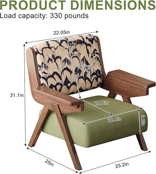 Accent Chair Mid Century Modern Chair, Velvet Upholstered Lounge Arm Chair with Solid Wood, Cozy Reading Chair for Living Room, Bedroom, Balcony (Feather Print, Set of 2)